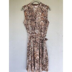 Nanette Lepore Animal Print Shirt Dress 8 Sash Belt Pintuck Button Down Party